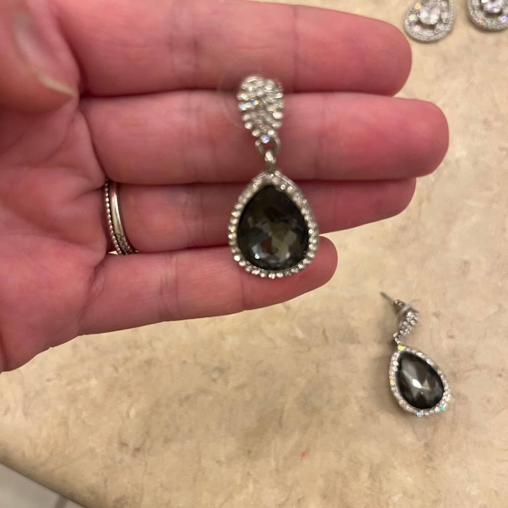 Black rhinestone tear drop prom earrings